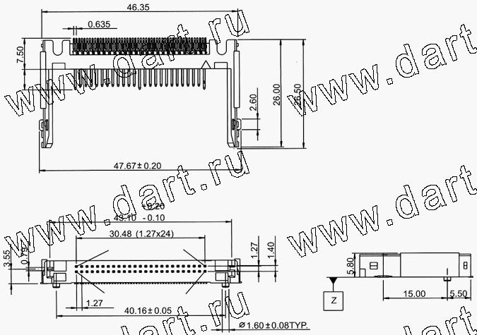 CFH050-A0-0002, CF Card Type I Connector Normal Type, CF ���� ���������, ��������� ���� ������