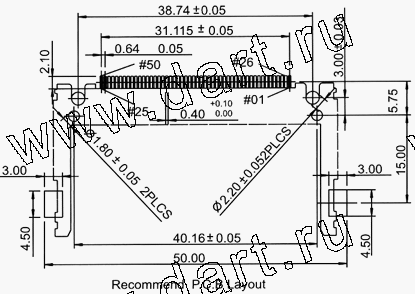 CFH050-A0-0002, CF Card Type I Connector Normal Type, CF ���� ���������, ��������� ���� ������