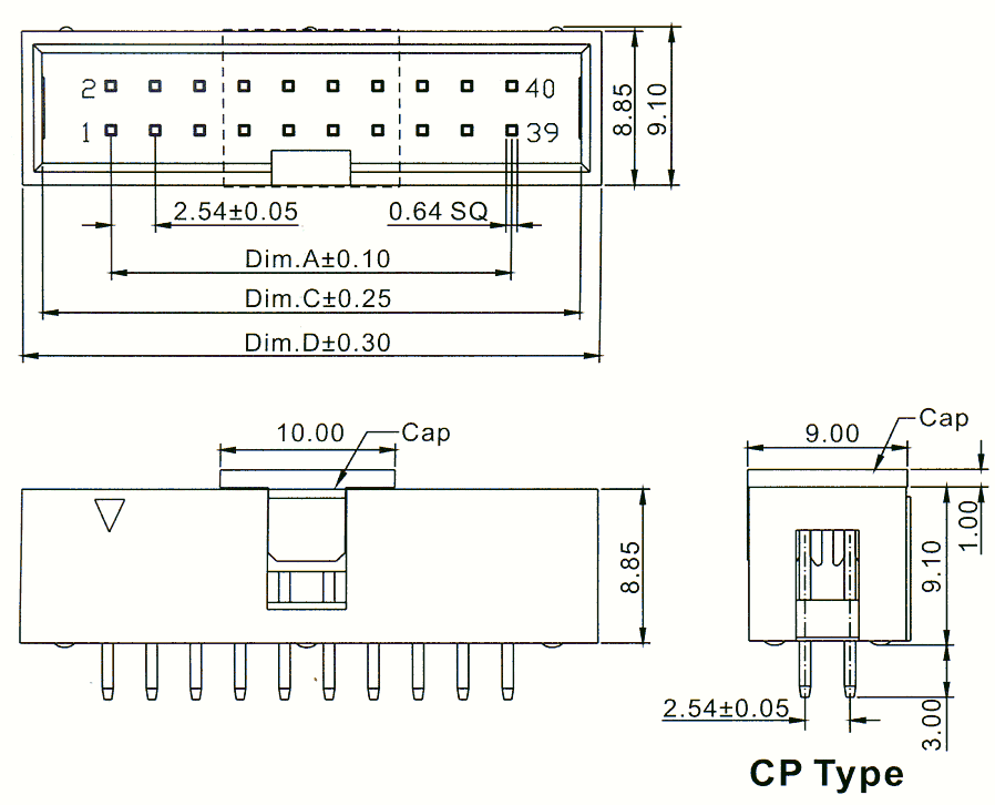 2316S-XXG-CP (BH-XX) ,            ,  2,54  x 2,54,      IDC