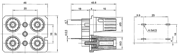 PSZ-409 - блок винтовых зажимов 4 проводов акустических систем