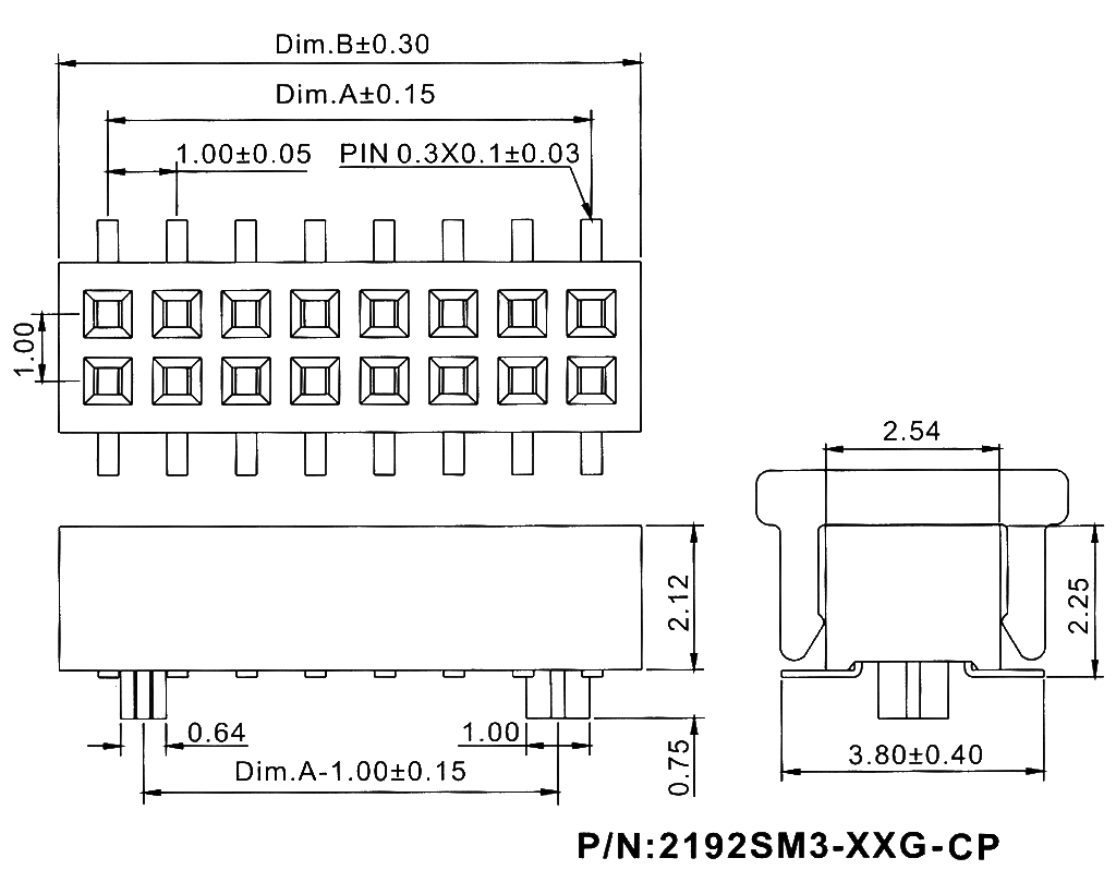 2192SM3-XXXG-CP серия, розетки прямые двухрядные на плату для поверхностного (SMD) монтажа с захватом, шаг 1,00 мм, Соединители плата/плата (разъемы межплатные), штыревые линейки и гнезда для них > шаг 1,00 мм