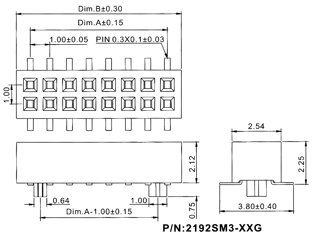 2192SM3-XXXG серия, розетки прямые двухрядные на плату для поверхностного (SMD) монтажа, шаг 1,00 мм, Соединители плата/плата (разъемы межплатные), штыревые линейки и гнезда для них > шаг 1,00 мм