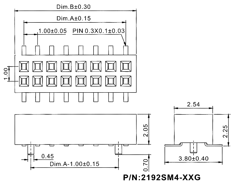 2192SM4-XXXG серия, розетки прямые двухрядные на плату для поверхностного (SMD) монтажа, шаг 1,00 мм, Соединители плата/плата (разъемы межплатные), штыревые линейки и гнезда для них > шаг 1,00 мм