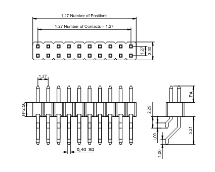 BL1425-12xxZ-2.5 серия, вилки штыревые открытые двухрядные SMD горизонтальные, шаг 1,27x1,27 мм, Соединители плата/плата (разъемы межплатные), штыревые линейки и гнезда для них > шаг 1,27x1,27 мм