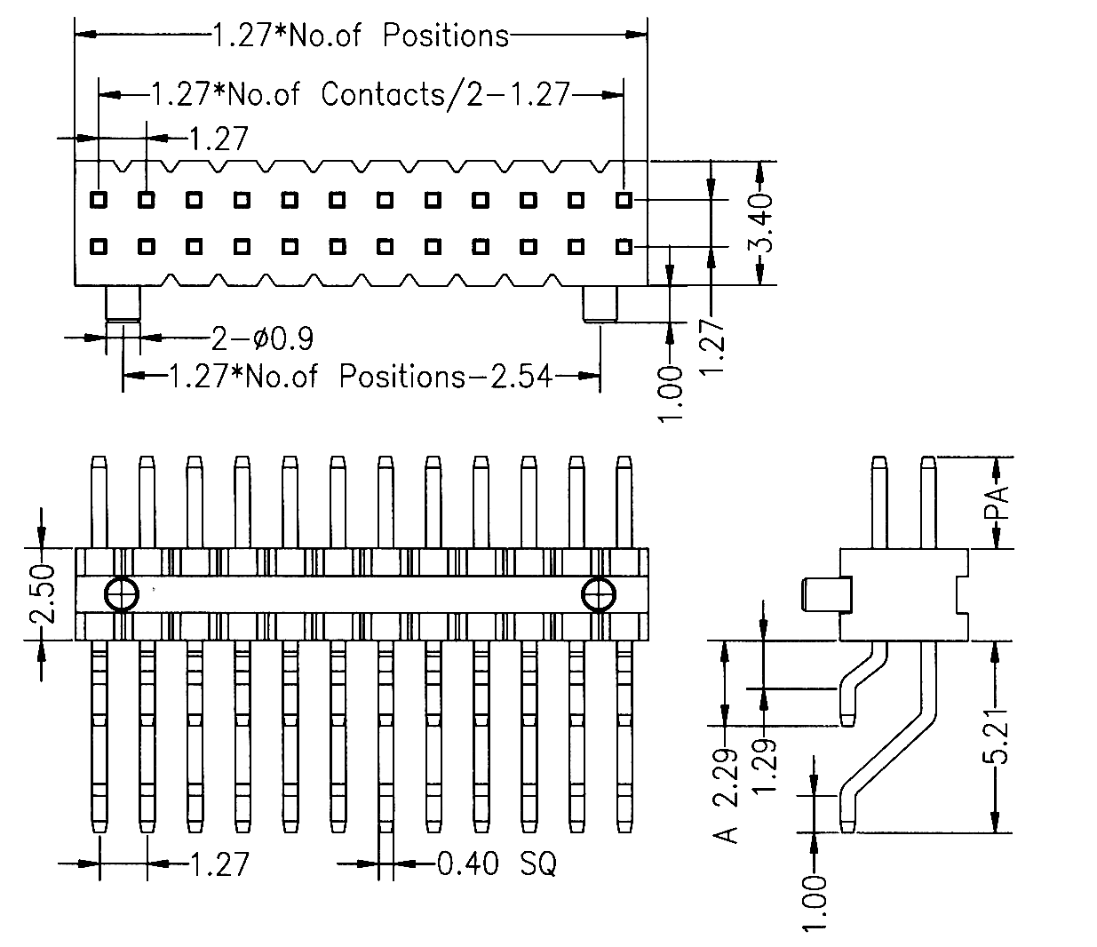 BL1425-12xxZ-PG серия, вилки штыревые открытые двухрядные SMD горизонтальные с направляющими в плату, шаг 1,27x1,27 мм, Соединители плата/плата (разъемы межплатные), штыревые линейки и гнезда для них > шаг 1,27x1,27 мм