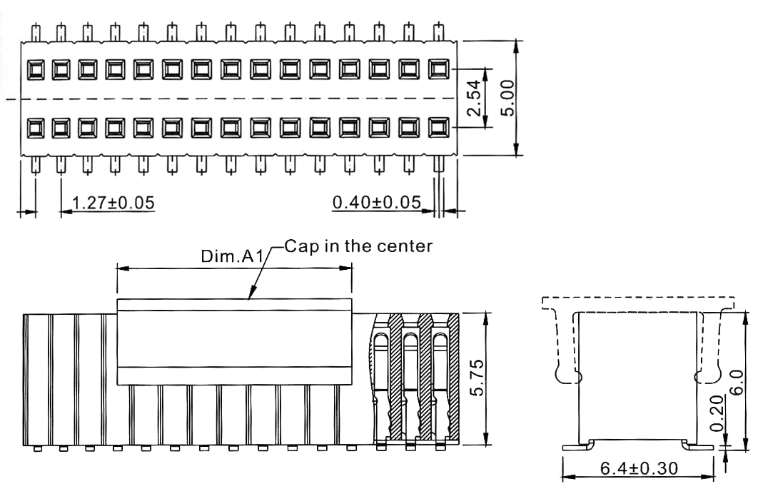 2206SB-XXXG-SM-60-CP серия, гнезда прямые двухрядные на плату для поверхностного (SMD) монтажа с монтажной крышкой, шаг 1,27x2,54 мм, Соединители плата/плата (разъемы межплатные), штыревые линейки и гнезда для них > шаг 1,27x2,54 мм