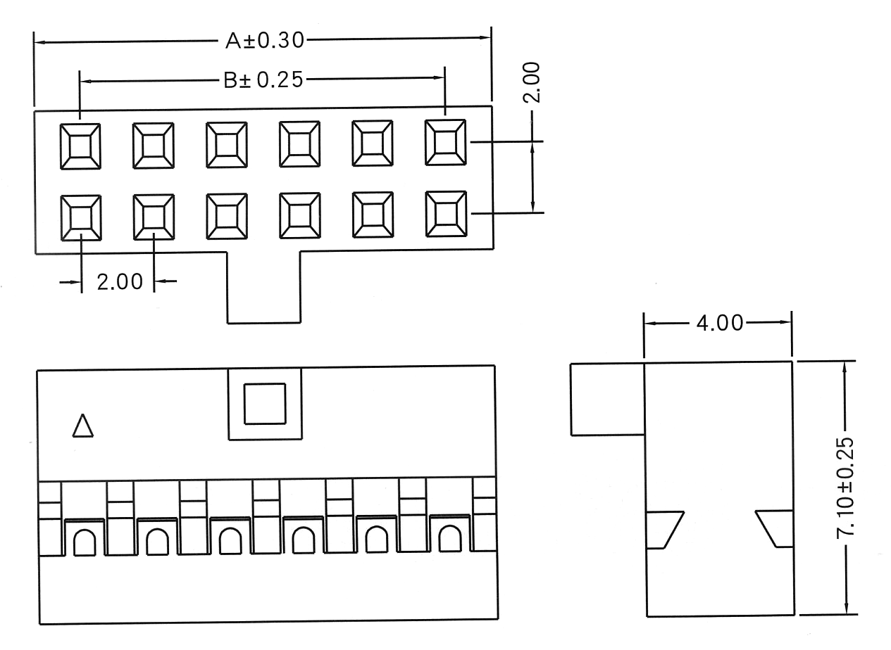 KR2006H-2xXXP-2 серия, корпуса двухрядных розеток с ключом на провод, шаг 2,0x2,0 мм, Соединители штыревые открытые плата/плата (межплатные штыревые линейки) и гнезда для них > шаг 2,0x2,0 мм