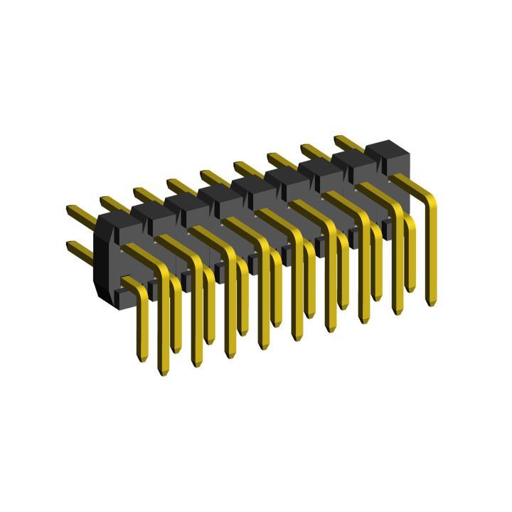 2208R-XXG-XXXXXX (PLD2-xxR) серия, вилки штыревые открытые угловые двухрядные на плату для монтажа в отверстия, шаг 2,0x2,0 мм, Соединители штыревые открытые плата/плата (межплатные штыревые линейки) и гнезда для них > шаг 2,0x2,0 мм