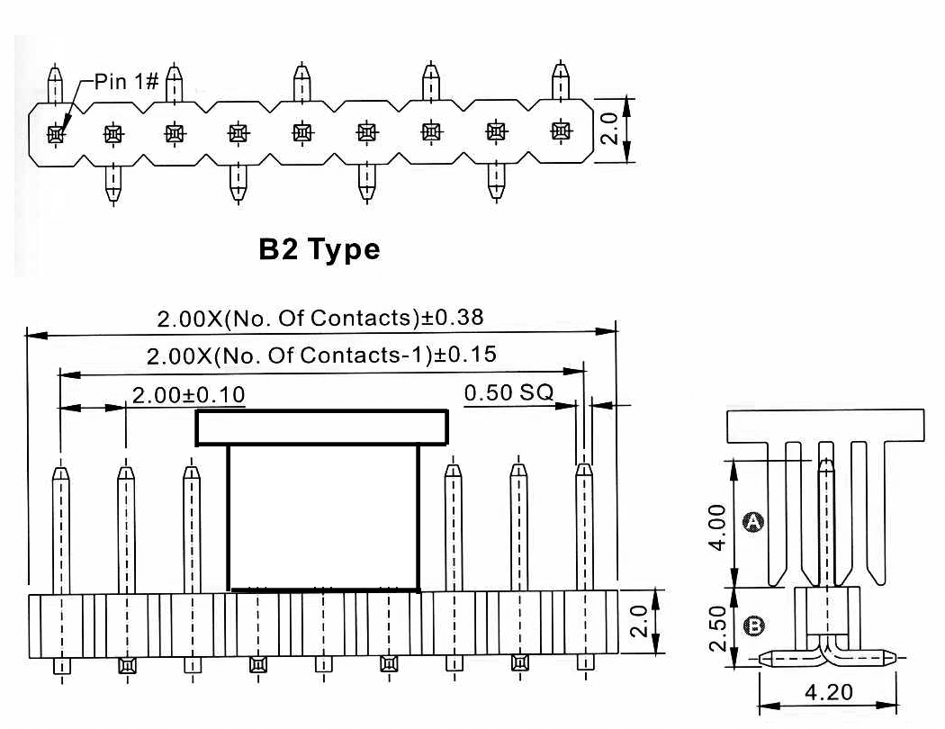 2210SM-XXG-B2-XXXX-CP серия, вилки штыревые открытые прямые однорядные на плату для поверхностного (SMD) монтажа с крышкой для автоматического захвата, шаг 2,0 мм, Соединители штыревые открытые плата/плата (межплатные штыревые линейки) и гнезда для них > шаг 2,0 мм