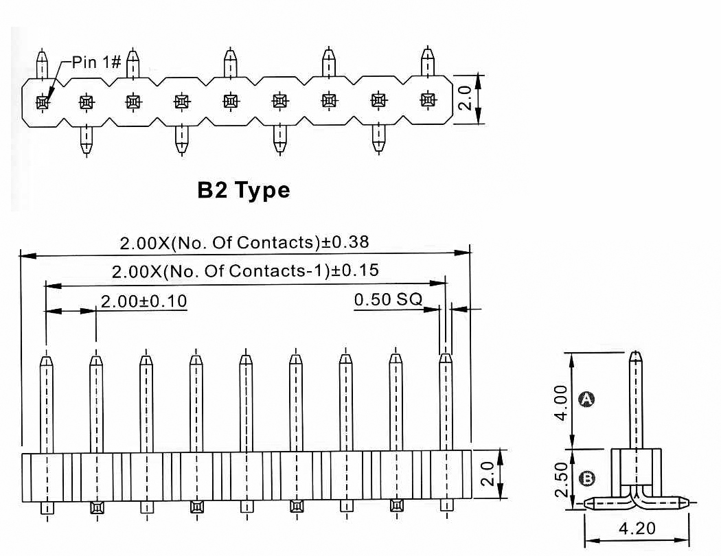 2210SM-XXG-B2-XXXX серия, вилки штыревые открытые прямые однорядные на плату для поверхностного (SMD) монтажа, шаг 2,0 мм, Соединители штыревые открытые плата/плата (межплатные штыревые линейки) и гнезда для них > шаг 2,0 мм