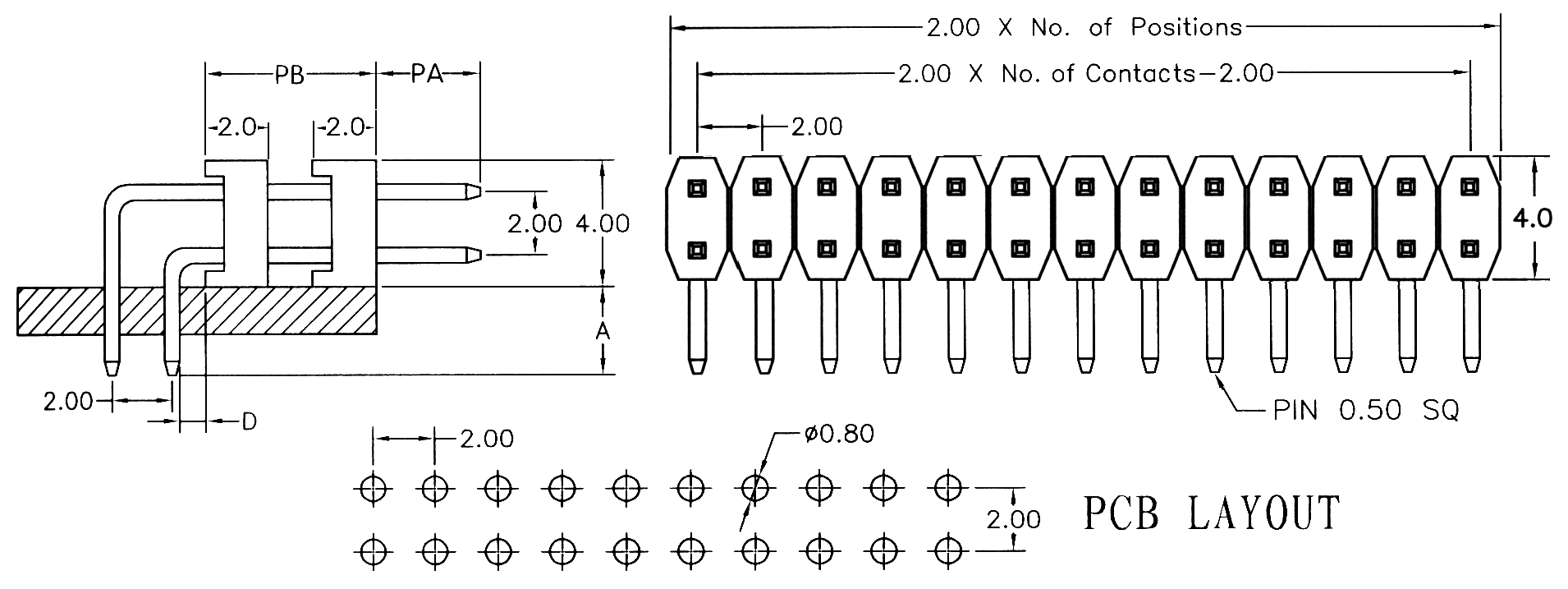BL1320-22xxR1-2.0 серия, вилки штыревые двухрядные с двойным изолятором угловые, шаг 2,0x2,0 мм, Соединители штыревые открытые плата/плата (межплатные штыревые линейки) и гнезда для них > шаг 2,0x2,0 мм