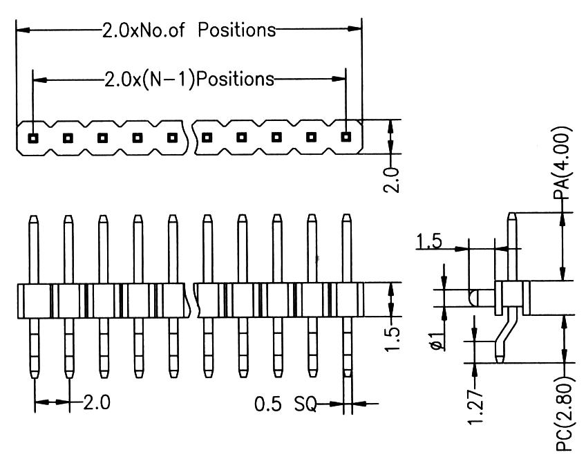 BL1315-11xxZ-PG-1.5 серия, вилки штыревые однорядные для поверхностного (SMD) монтажа горизонтальные с направляющими в плату, шаг 2,0 мм, Соединители штыревые открытые плата/плата (межплатные штыревые линейки) и гнезда для них > шаг 2,0 мм