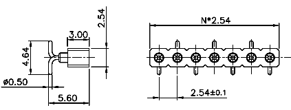 DS1002-01-1xXXSR2 (SCSL-XXSMT, PBSM-1xXXSMT) серия, гнезда цанговые прямые однорядные для поверхностного (SMD) монтажа, шаг 2,54 мм