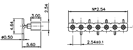 DS1002-01-1xXXSR1 (SCSL-XXSMT, PBSM-1xXXSMT) серия, гнезда цанговые прямые однорядные для поверхностного (SMD) монтажа, шаг 2,54 мм