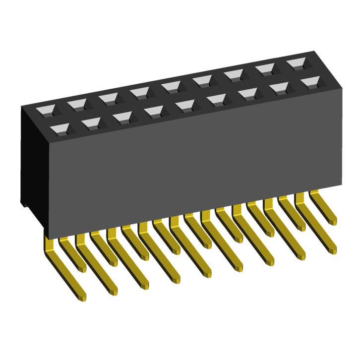 2214R-XXG-85 (PBD-XXR) серия, розетки двухрядные угловые (гнездо) на плату для монтажа в отверстия, шаг 2,54x2,54 мм, Соединители штыревые открытые плата/плата (межплатные штыревые линейки) и гнезда для них > шаг 2,54x2,54 мм