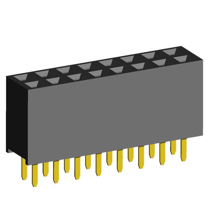 2214S-XXG-85 (PBD-XX) серия, розетки двухрядные прямые (гнездо) на плату для монтажа в отверстия, шаг 2,54x2,54 мм, Соединители штыревые открытые плата/плата (межплатные штыревые линейки) и гнезда для них > шаг 2,54x2,54 мм