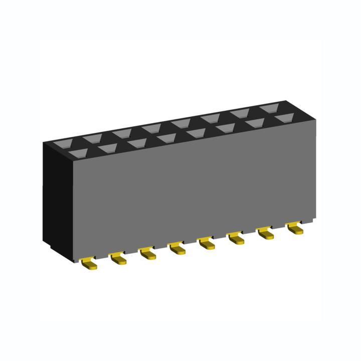 2214SM-XXG-85 (PBD-XXS) серия, розетки двухрядные прямые (гнездо) на плату для поверхностного (SMD) монтажа, шаг 2,54x2,54 мм, Соединители штыревые открытые плата/плата (межплатные штыревые линейки) и гнезда для них > шаг 2,54x2,54 мм