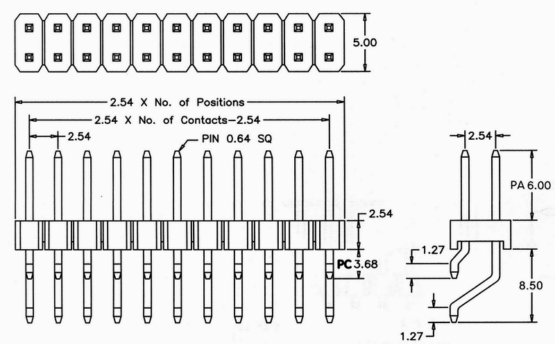BL1225-12xxZ серия, вилки двухрядные SMD горизонтальные, шаг 2,54x2,54 мм, Соединители штыревые открытые плата/плата (межплатные штыревые линейки) и гнезда для них > шаг 2,54x2,54 мм