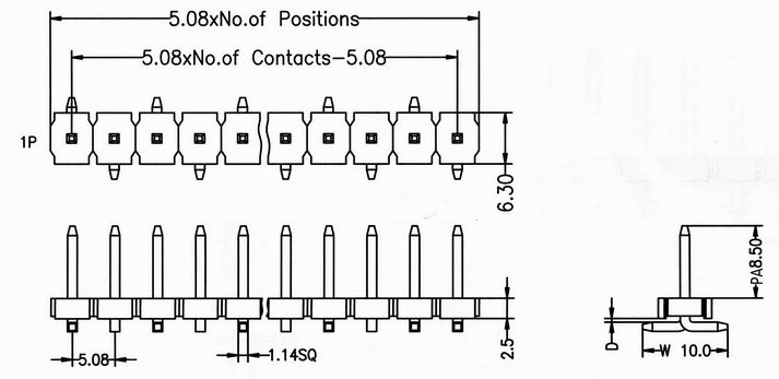 BL1125-11xxM-02 серия, Вилки открытые прямые однорядные для поверхностного (SMD) монтажа, шаг 5,08 мм, Соединители межплатные > шаг 5,08 мм