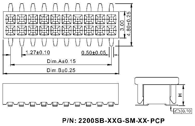 2200SB-XXG-SM-36-PCP серия, розетки прямые двухрядные на плату для поверхностного (SMD) монтажа с захватом, шаг 1,27x1,27 мм, Соединители плата/плата (разъемы межплатные), штыревые линейки и гнезда для них > 1,27 x 1,27