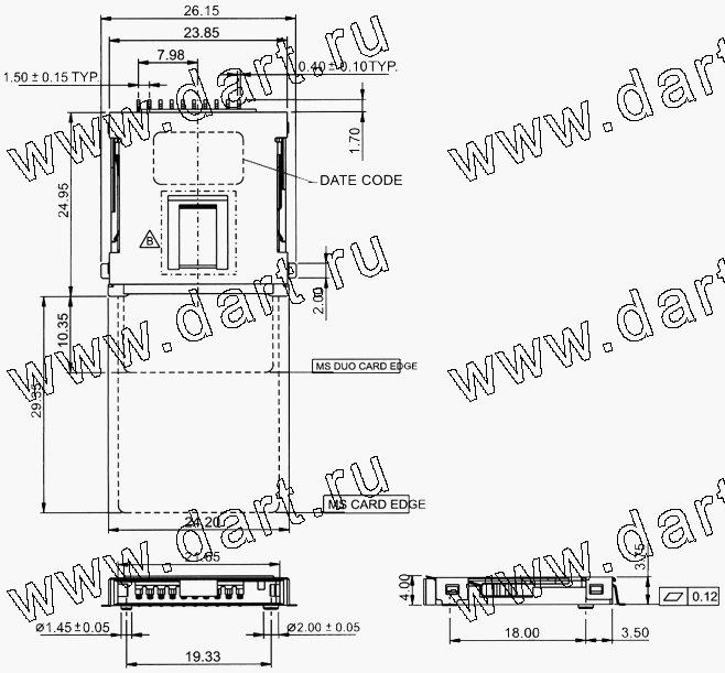 MSC010-A0-4000, 2 in 1 Connector MS + MS Duo Reverse Type, Держатели карт памяти / Комбинированные типы держателей карт / 2 в 1