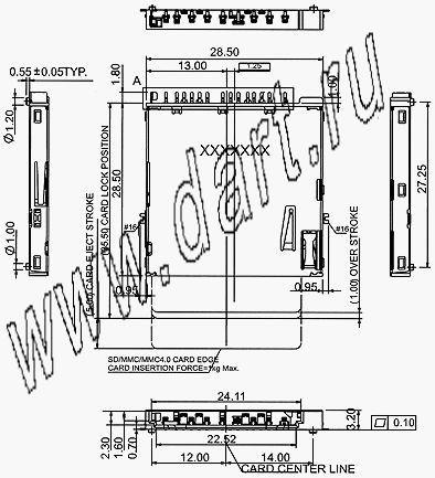 SDSN13-A0-0005, 2 in 1 Connector SD + MMC4.0 Normal push, Держатели карт памяти / Комбинированные типы держателей карт / 2 в 1