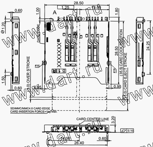 SDSR13-A0-0005, 2 in 1 Connector SD + MMC 4.0 Reverse type, Держатели карт памяти / Комбинированные типы держателей карт / 2 в 1