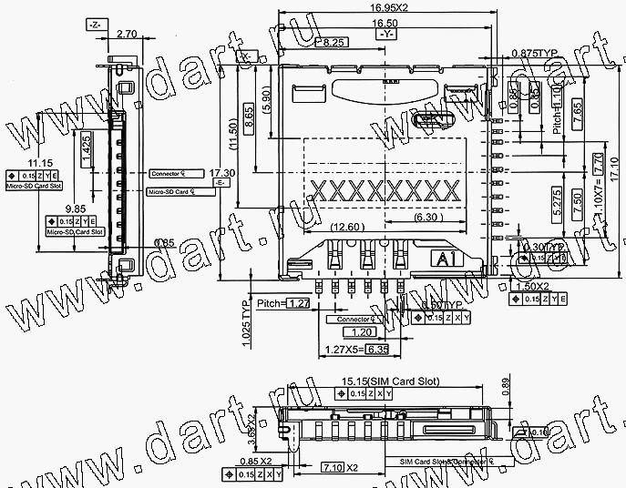 SMPN14-J0-3000, 2 in 1 Connector Sim + Micro SD Normal Push Type,    /     / 2  1