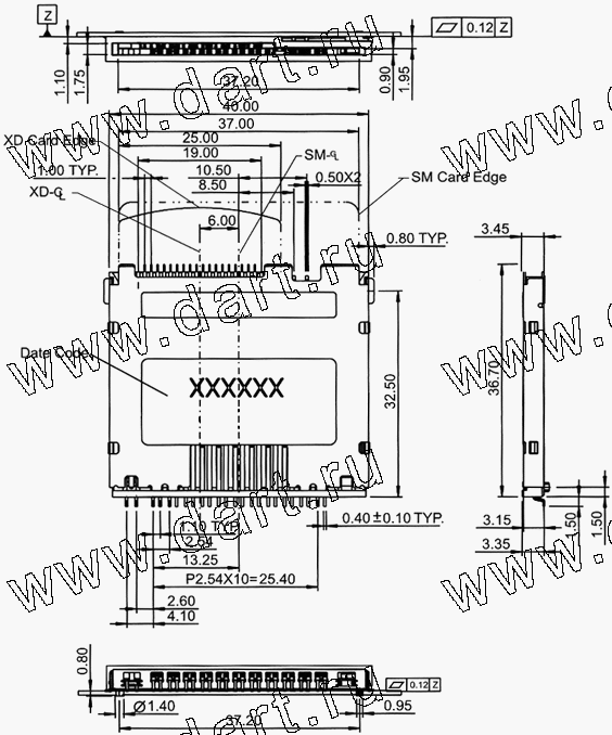 TIN044-A0-4100, 2 in 1 Connector SM+xD Normal Type, Держатели карт памяти / Комбинированные типы держателей карт / 2 в 1