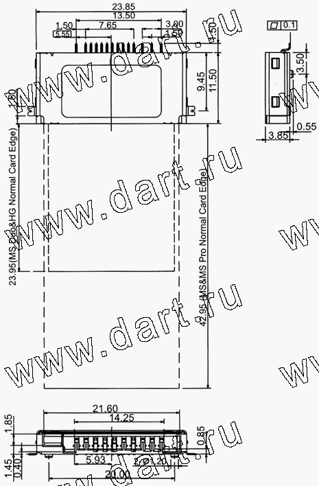 MSCN14-A0-2200, 3 in 1 Connector MS + MS Duo + MS Duo HG Normal Type, Комбинированные типы держателей карт памяти 3 в 1