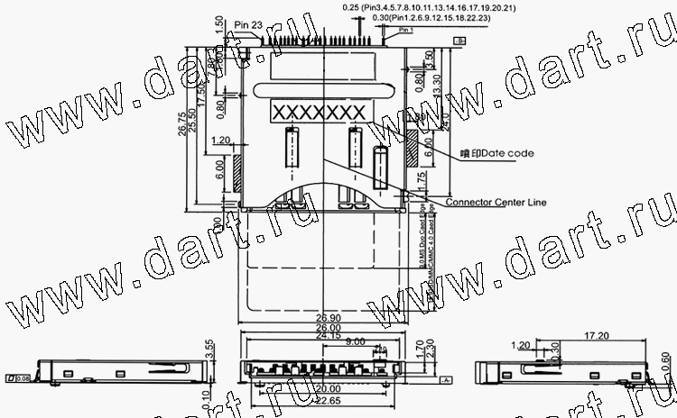MSDN23-A0-0000, 3 in 1 Connector MS Duo + SD + MMC4.0 Normal Type, Комбинированные типы держателей карт памяти 3 в 1