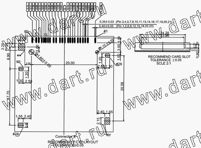 MSDN23-A0-0000, 3 in 1 Connector MS Duo + SD + MMC4.0 Normal Type, Комбинированные типы держателей карт памяти 3 в 1
