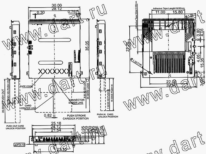 MXP038-A0-2020, 4 in 1 Connector MS + SD + MMC + xD Short Normal Type, Комбинированные типы держателей карт 4 в 1