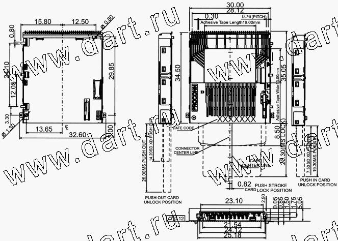 MXP038-A0-2030, 4 in 1 Connector MS + SD + MMC + xD Short Reverse Type, Комбинированные типы держателей карт 4 в 1