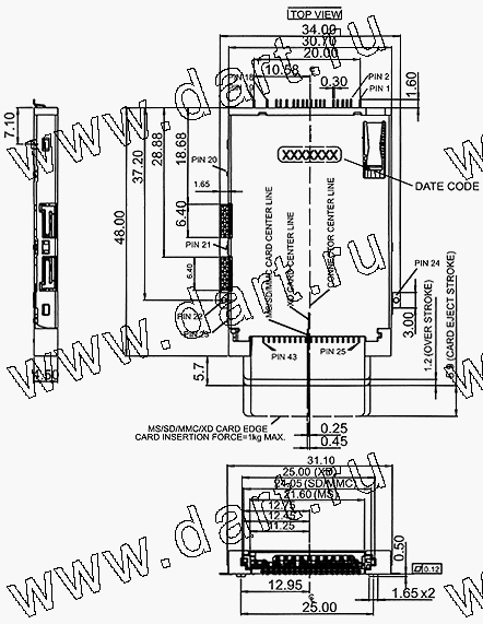 MXP039-A0-0001, 4 in 1 Connector MS + SD + MMC + xD Push Normal Type,     4  1