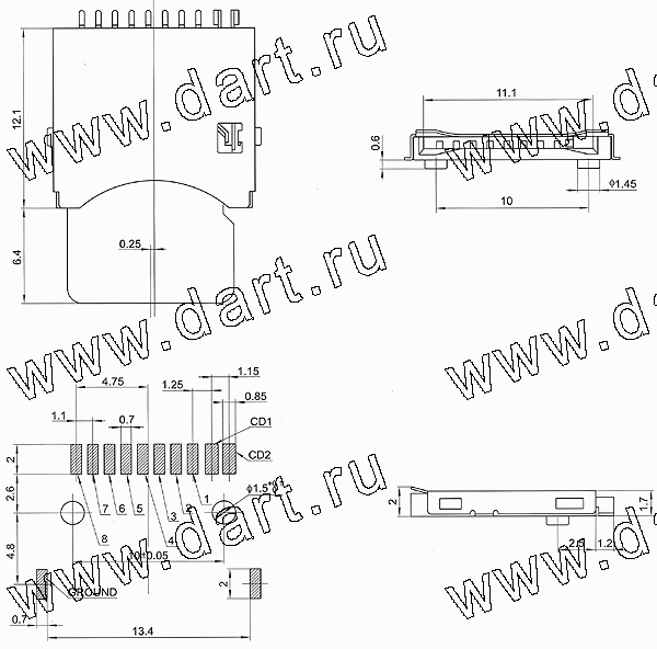 MICRO SD-05, SD Card Connector Reverse Short Type, SD карт держатели, Одиночные держатели, Держатели карт памяти