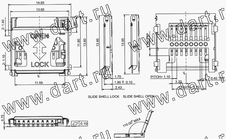 MSHN08-TF09, Micro SD Hinged Type, SD карт держатели, Одиночные держатели, Держатели карт памяти