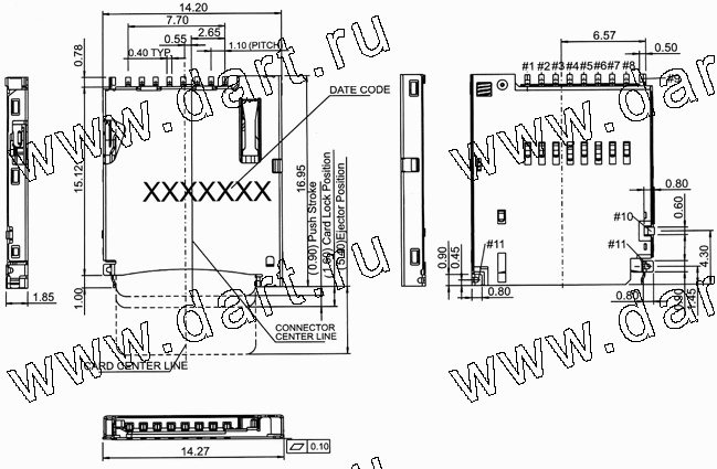 MSPN09-A0-1000, Micro SD Normal Push Type, SD карт держатели, Одиночные держатели, Держатели карт памяти
