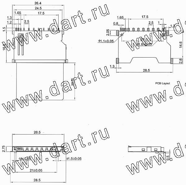 SD-02, SD Card Connector Reverse Short Type, SD карт держатели, Одиночные держатели, Держатели карт памяти