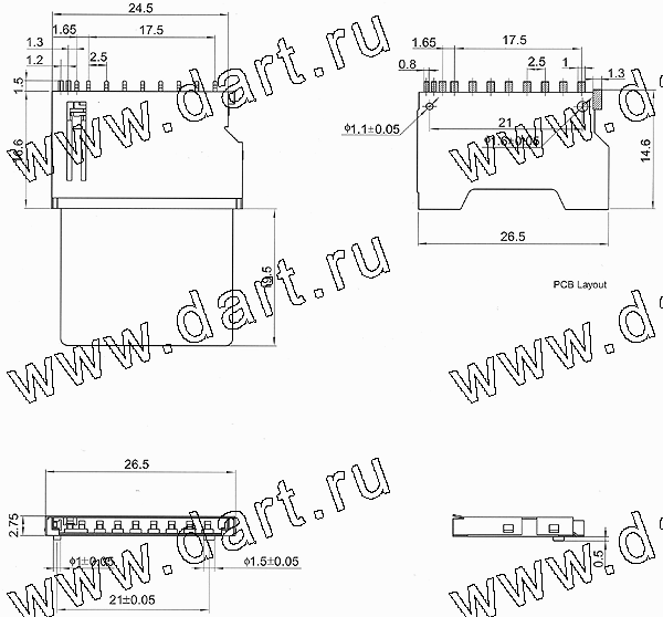 SD-02B, SD Card Connector Reverse Short Type, SD карт держатели, Одиночные держатели, Держатели карт памяти