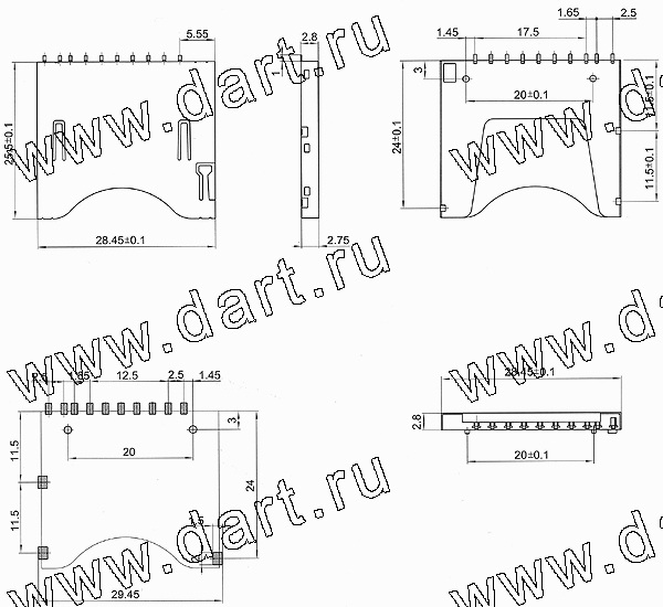 SD-06A, SD Card Connector Reverse Short Type, SD карт держатели, Одиночные держатели, Держатели карт памяти