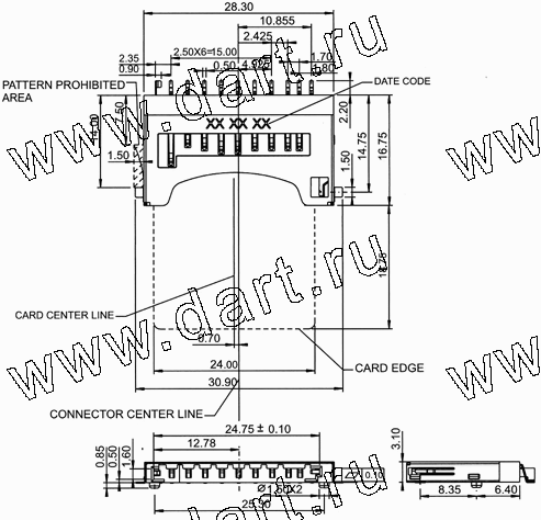 SDR009-A0-3011, SD Card Connector Reverse Short TypeSD карт держатели, Одиночные держатели, Держатели карт памяти