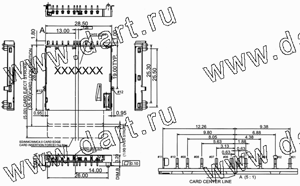 SDSN09-A0-X0X5, SD Card Connector Push-Push Normal Type, SD карт держатели, Одиночные держатели, Держатели карт памяти