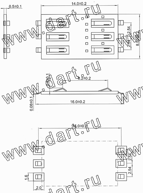 SIM-2.54-0.5S, SIM карт держатели, Одиночные держатели, Держатели карт памяти