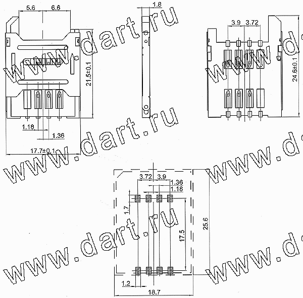 SIM-2.54-3A, SIM карт держатели, Одиночные держатели, Держатели карт памяти