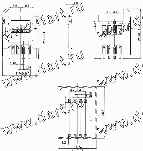 SIM-2.54-4, SIM карт держатели, Одиночные держатели, Держатели карт памяти