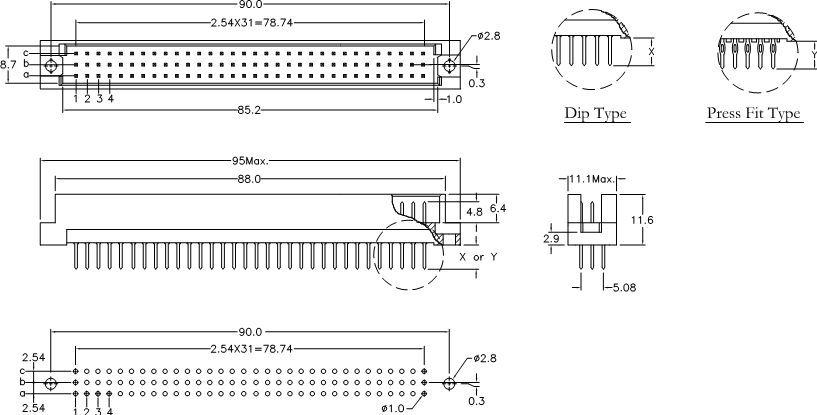 DIN 41612 9001-13/9001-23 ,   3-   ,  2,54/5,08 