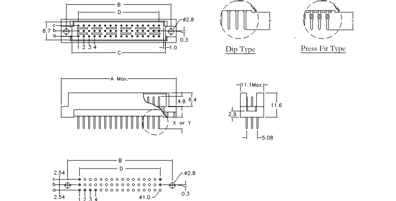 DIN 41612 9001-17/9001-27 ,   3-   ,  2,54/5,08 