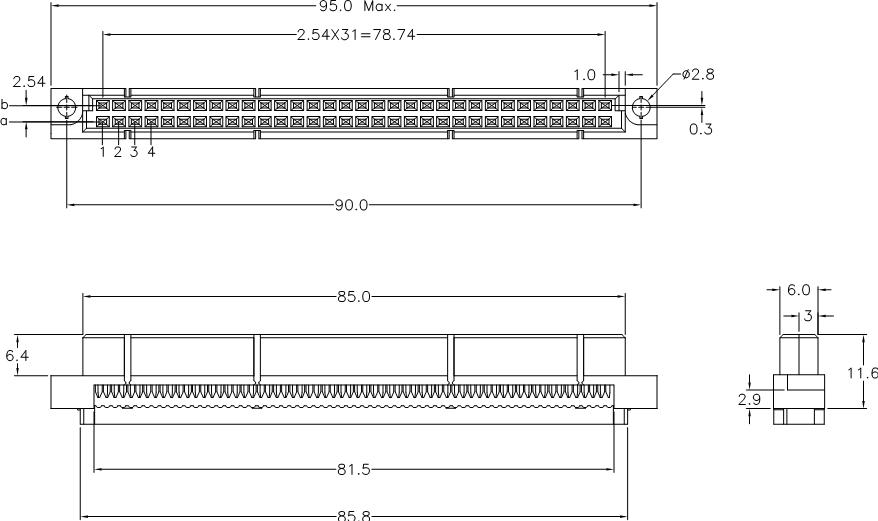 розетка DIN 41612 9001-3264IDC на шлейф с шагом 1,27 мм 2-х рядная