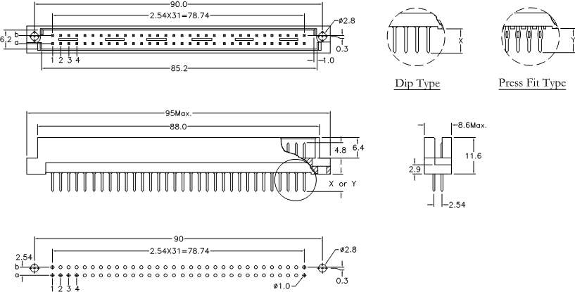 DIN 41612 9001-13/9001-23 ,   3-   ,  2,54/5,08 